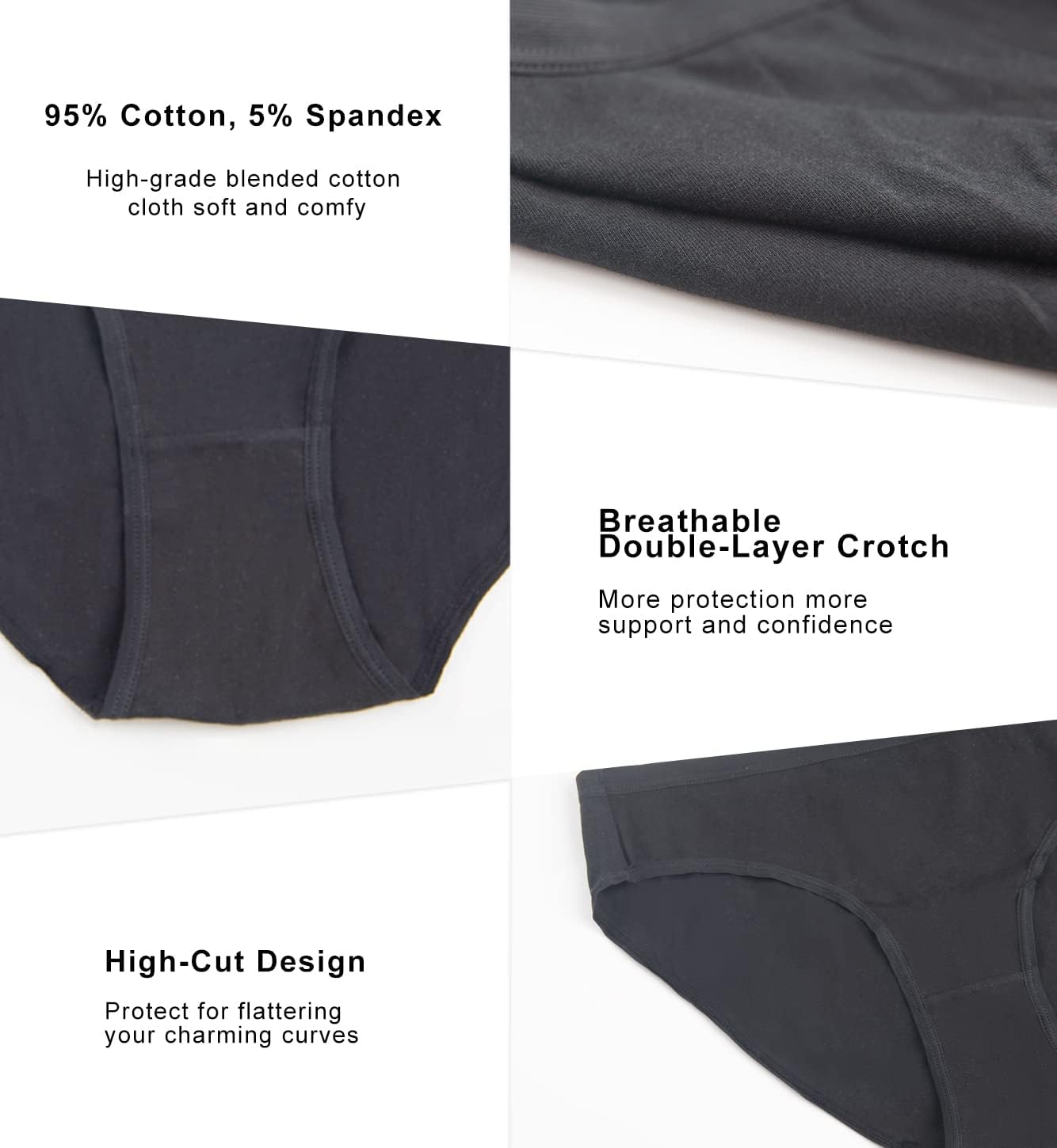 YADIFEN Lot de 5 sous-vêtements en coton pour femmes, culottes hipster, culottes basses, sous-vêtements de bikini
