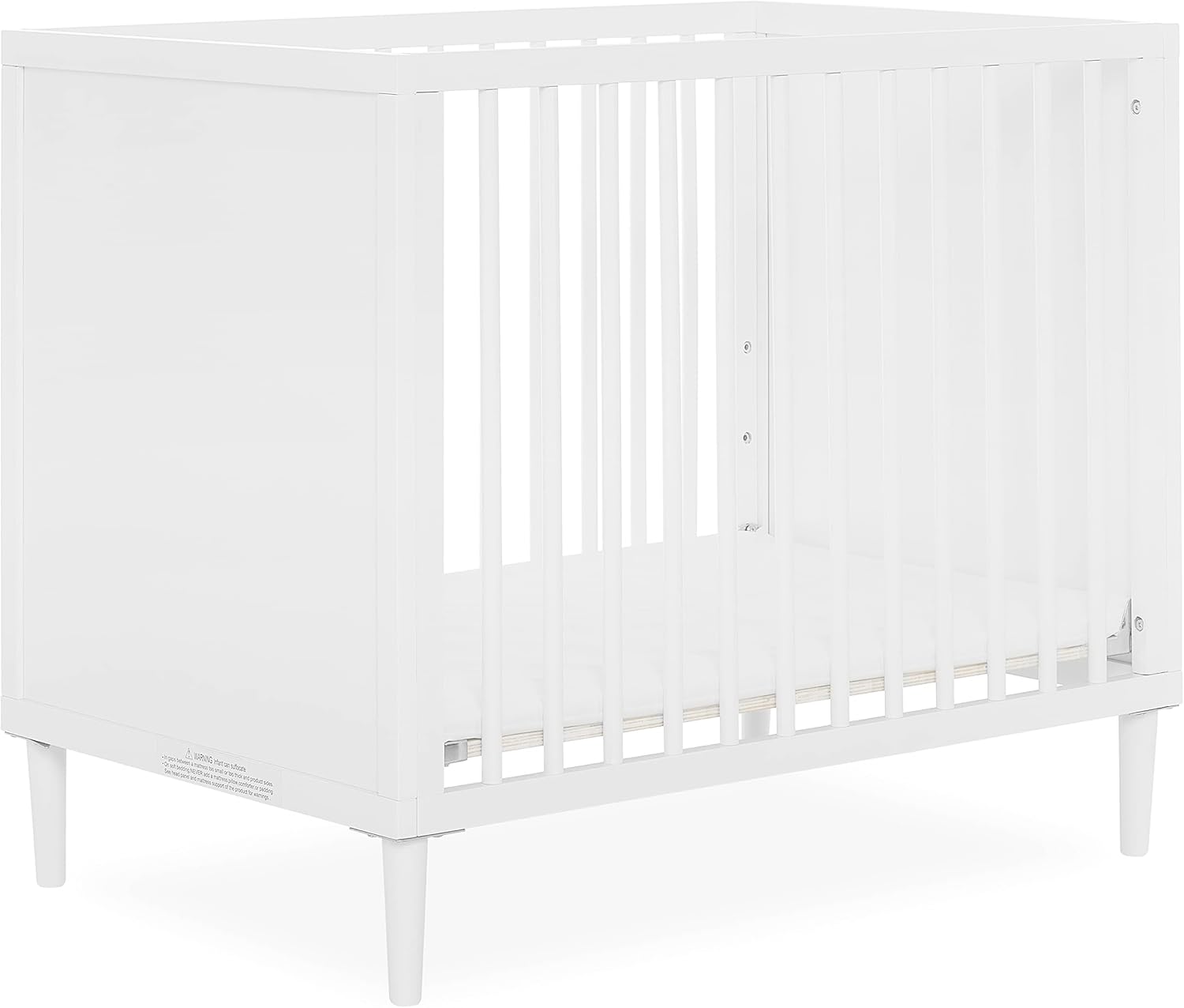 Lucas Mini Modern Crib with Rounded Spindles in White , 39x25.5x33 Inch (Pack of 1)