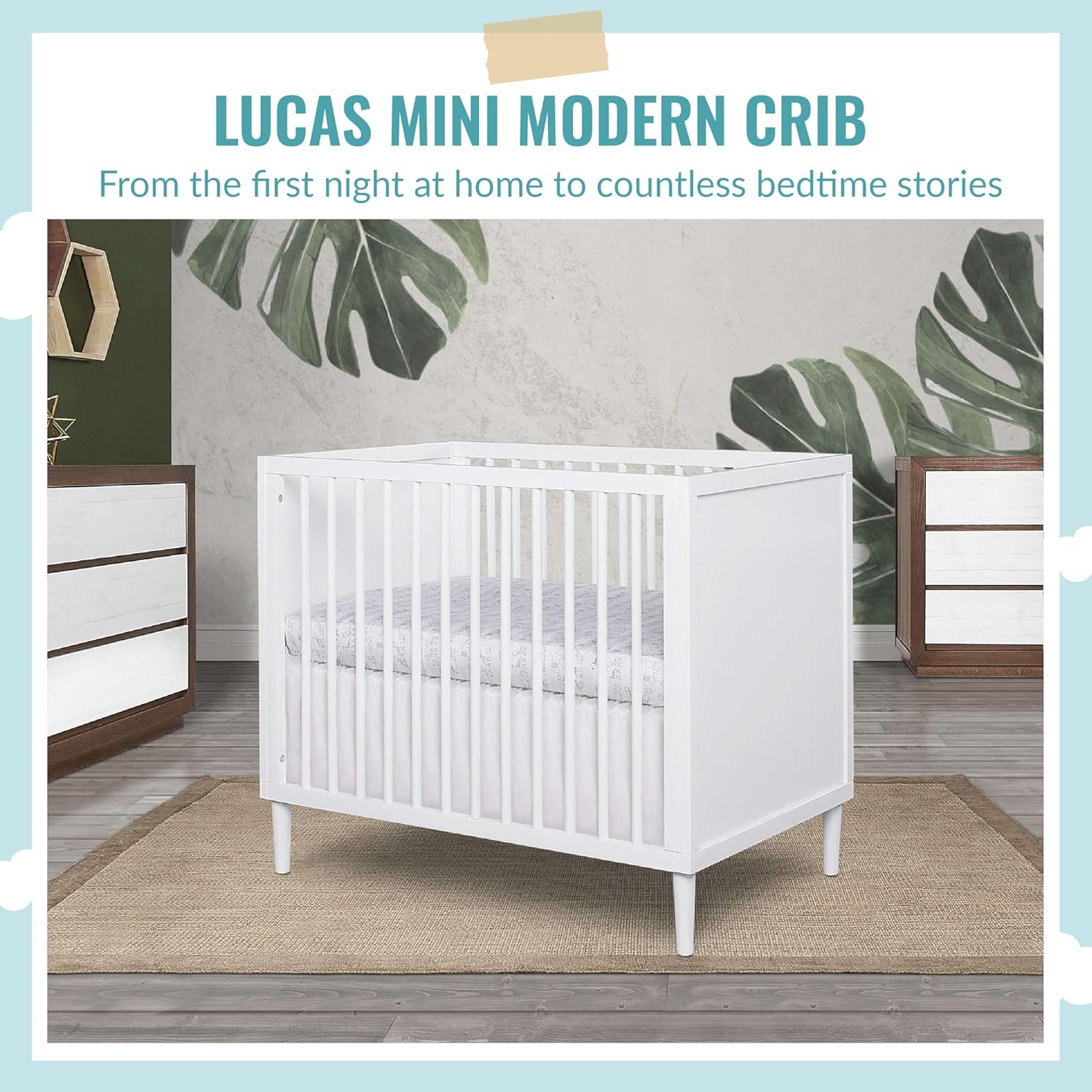 Lucas Mini Modern Crib with Rounded Spindles in White , 39x25.5x33 Inch (Pack of 1)