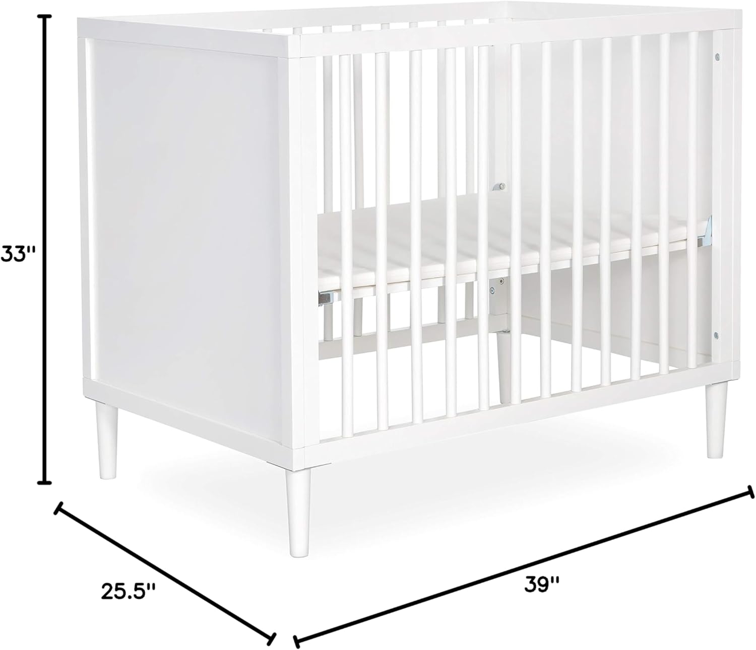 Lucas Mini Modern Crib with Rounded Spindles in White , 39x25.5x33 Inch (Pack of 1)