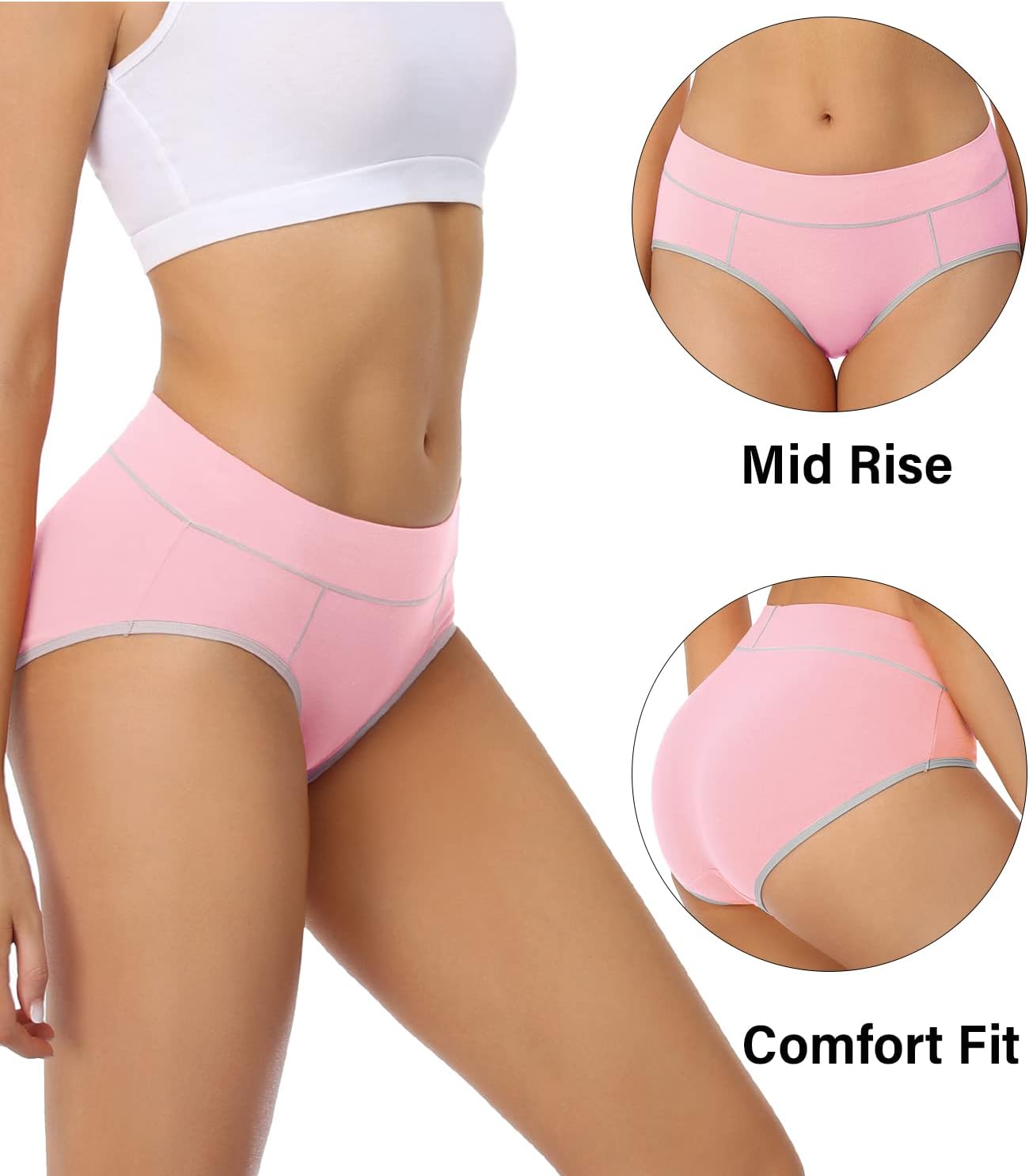 wirarpa Womens Cotton Underwear Stretch Mid Waisted Briefs Ladies Panties 5 Pack (Regular  Plus Size) · v2