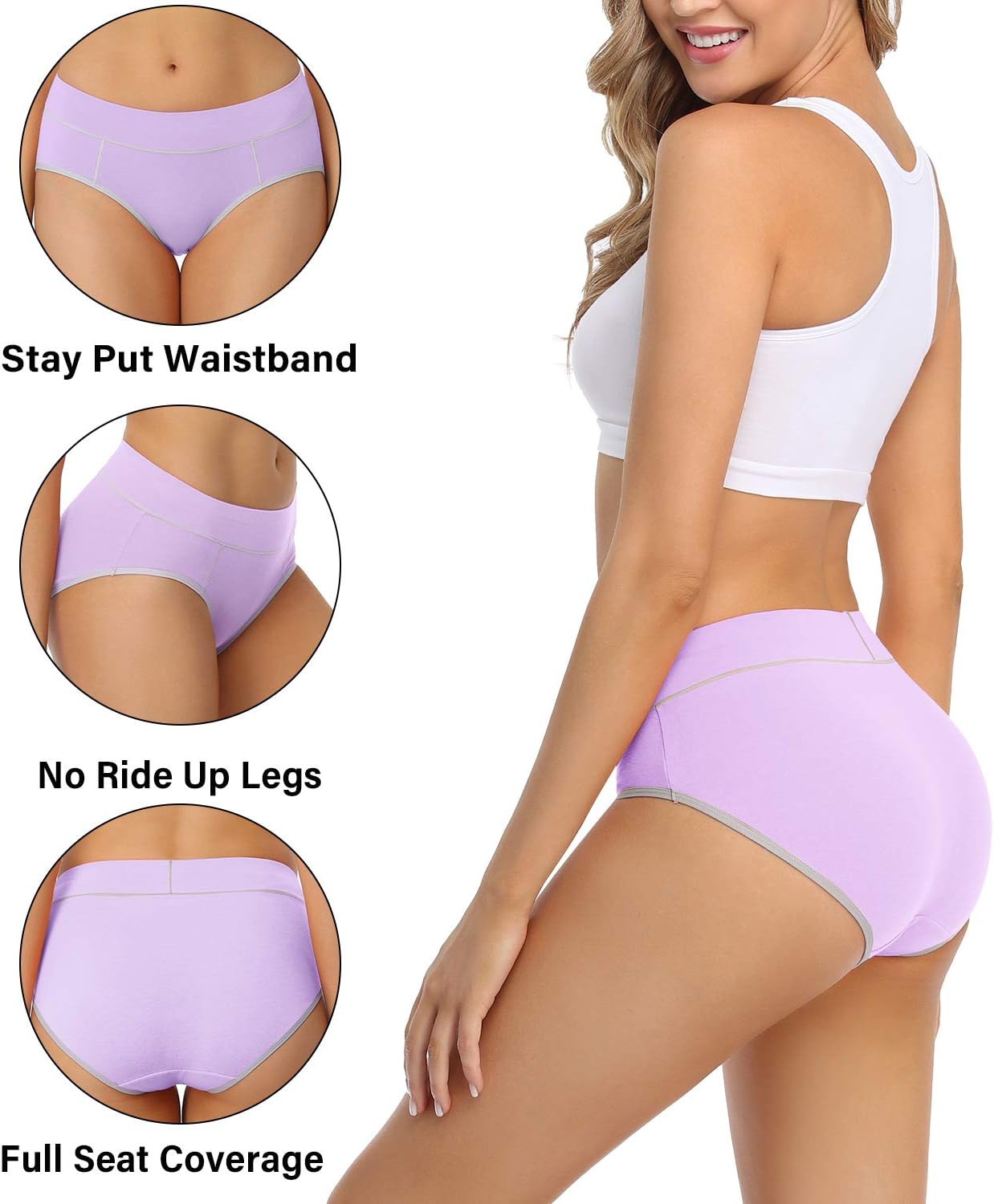 wirarpa Womens Cotton Underwear Stretch Mid Waisted Briefs Ladies Panties 5 Pack (Regular  Plus Size) · v2