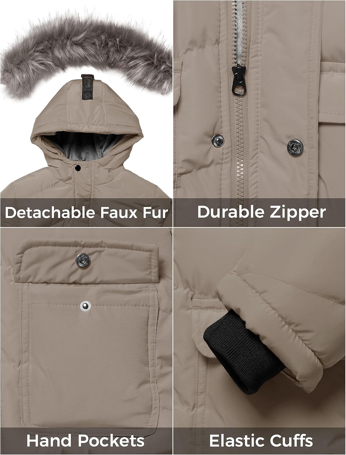 ZSHOW Boys Winter Jacket Thick Fleece Lined Parka Windproof Quilted Puffer Jacket