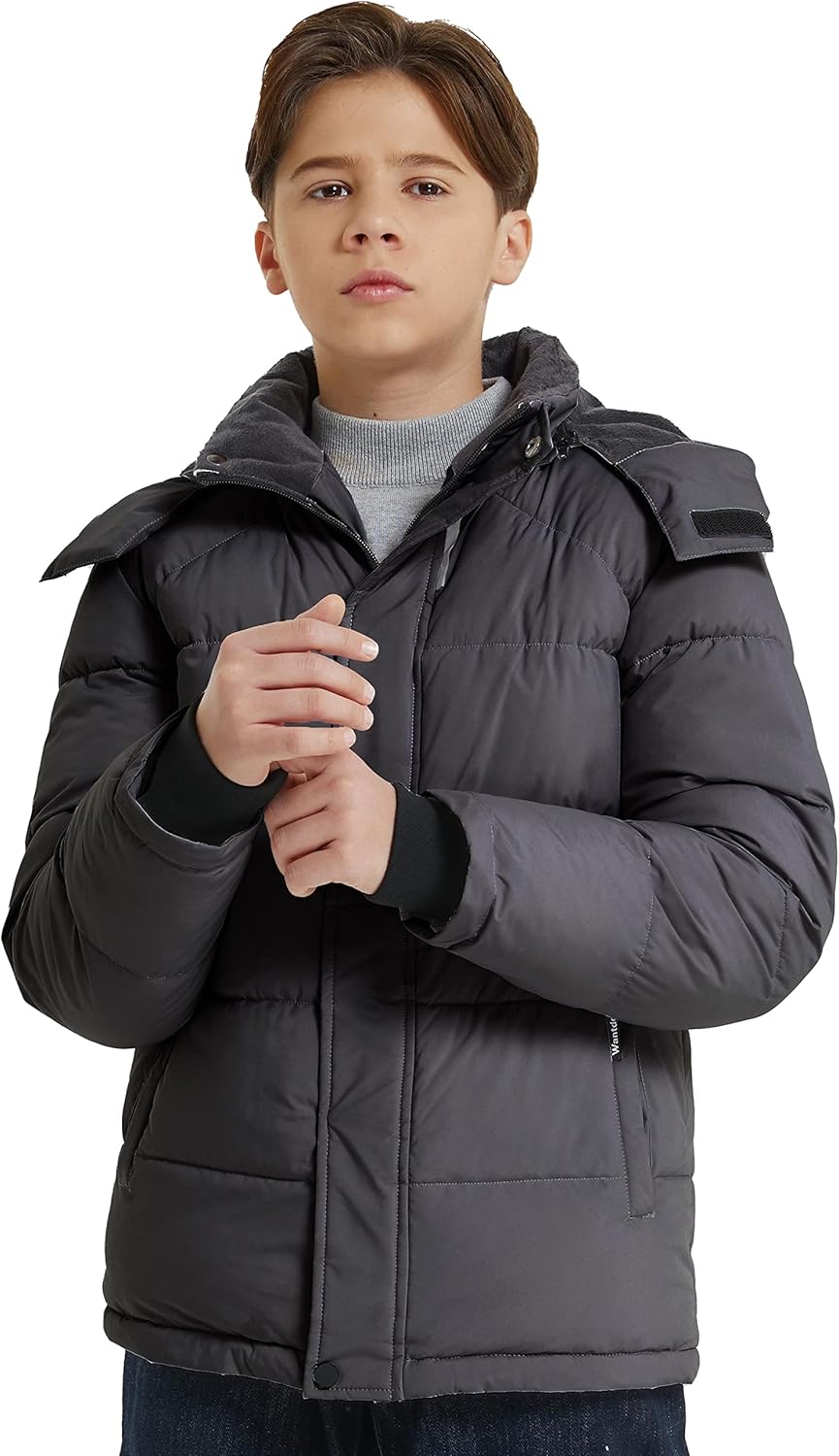 wantdo Boys Fleece Winter Coat Waterproof Puffer Jacket Warm Winter Outerwear Jackets with Hood · v2