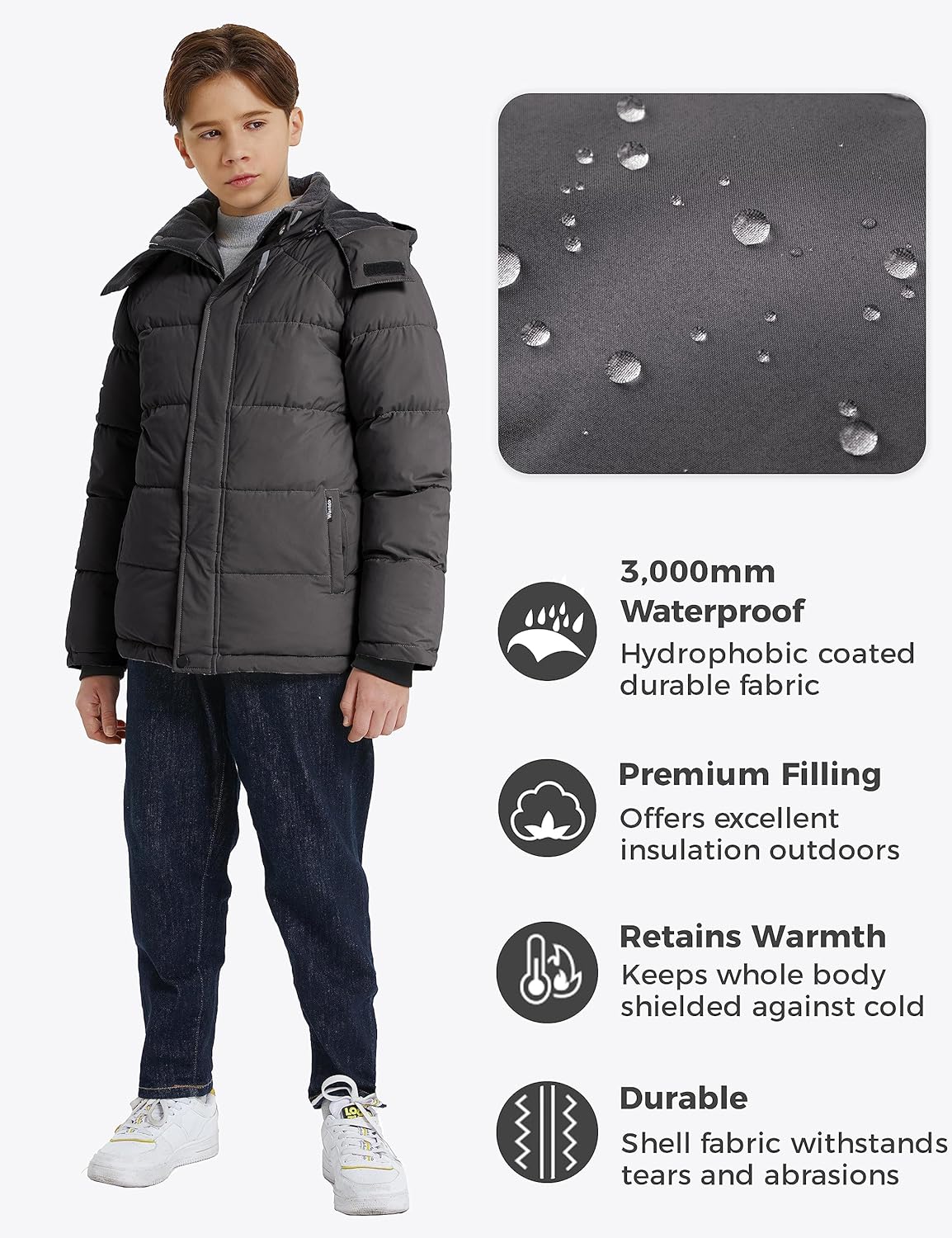 wantdo Boys Fleece Winter Coat Waterproof Puffer Jacket Warm Winter Outerwear Jackets with Hood · v2