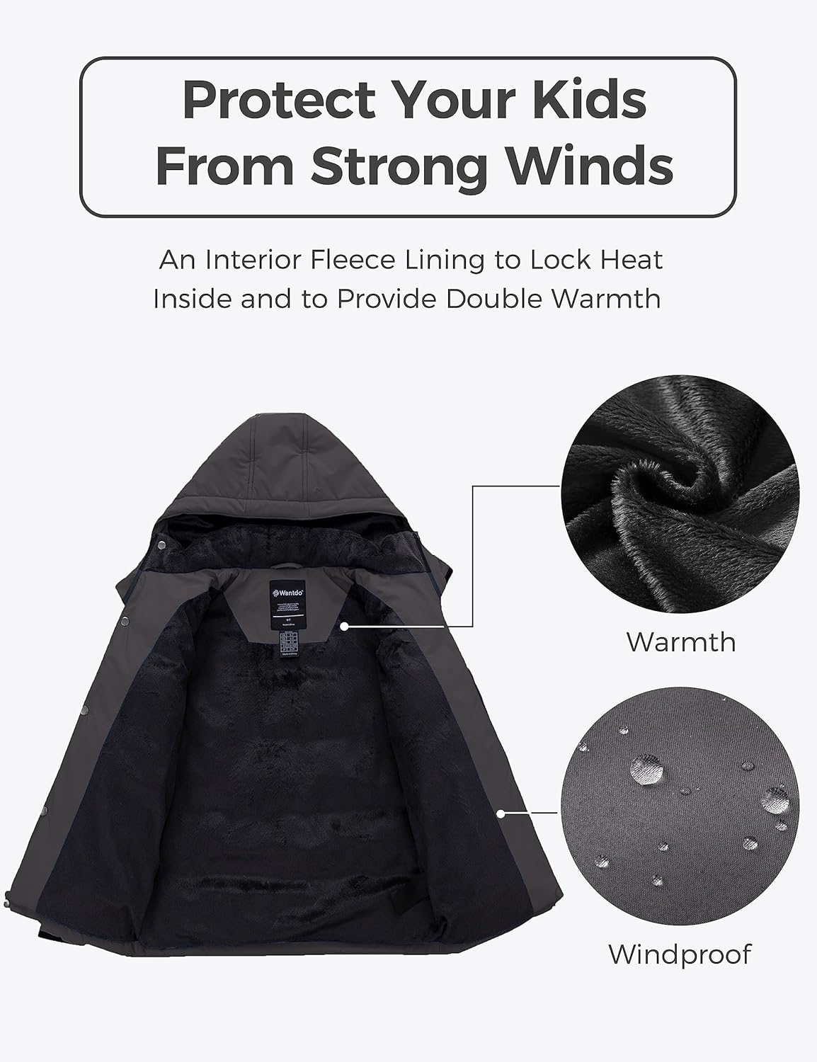 wantdo Boys Fleece Winter Coat Waterproof Puffer Jacket Warm Winter Outerwear Jackets with Hood · v2