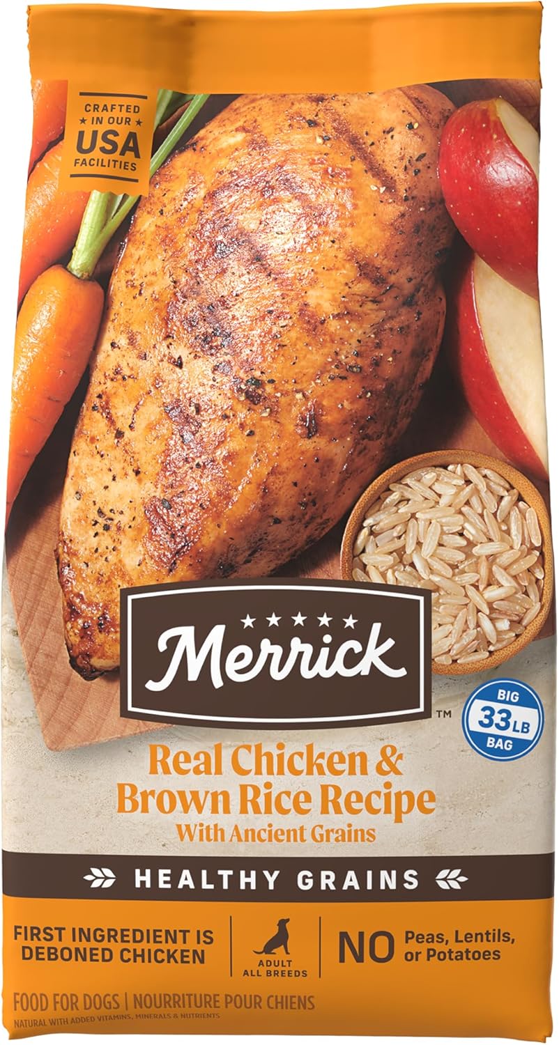 Merrick Healthy Grains Premium Adult Dry Dog Food, Wholesome and Natural Kibble with Chicken and Brown Rice - 33.0 lb. Bag · v2
