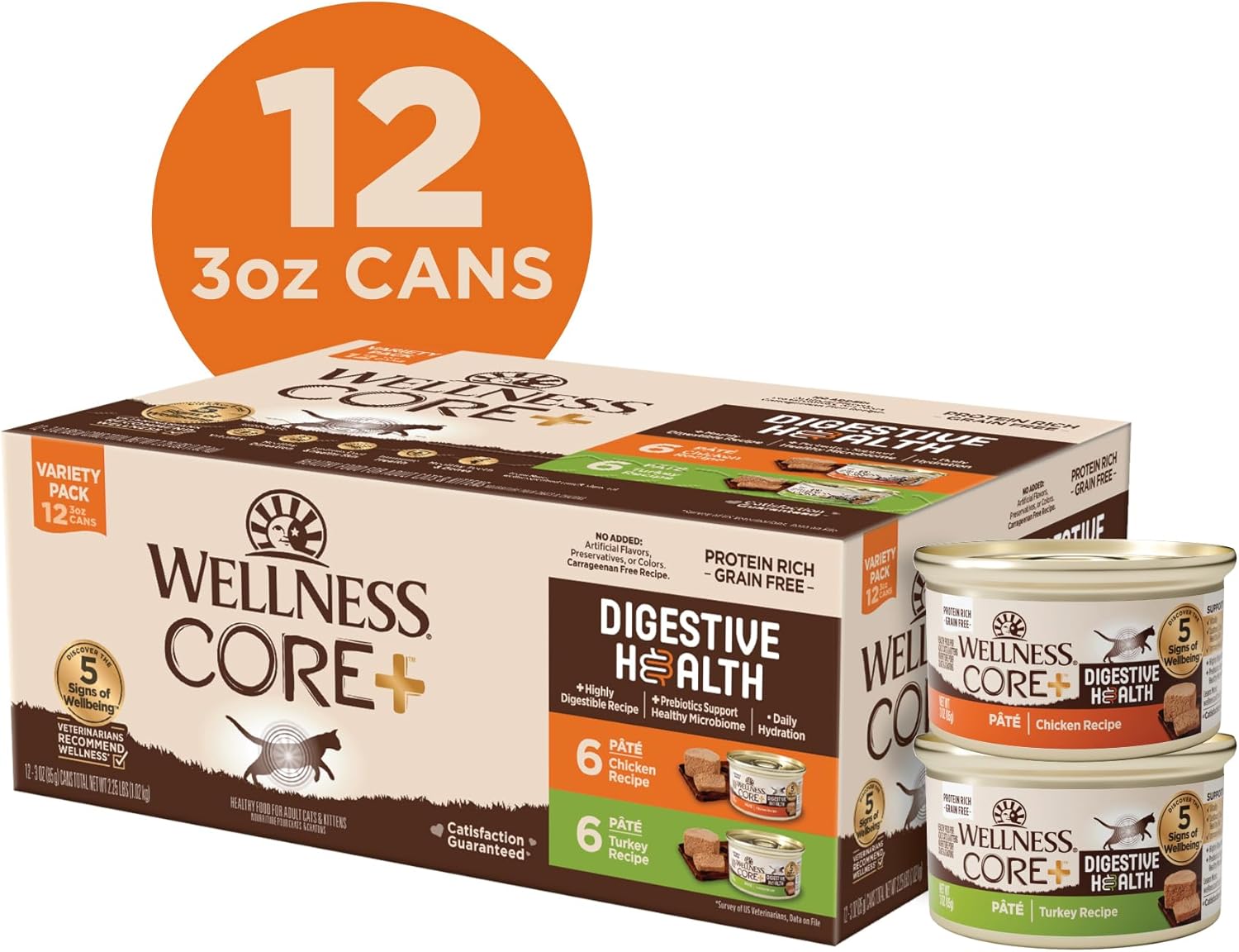 Thức ăn ướt tự nhiên không chứa ngũ cốc Wellness CORE Digestive Health cho mèo, dạ dày nhạy cảm, dễ tiêu hóa (Gói gà/gà tây đa dạng, hộp 3 ounce, gói 12 chiếc)