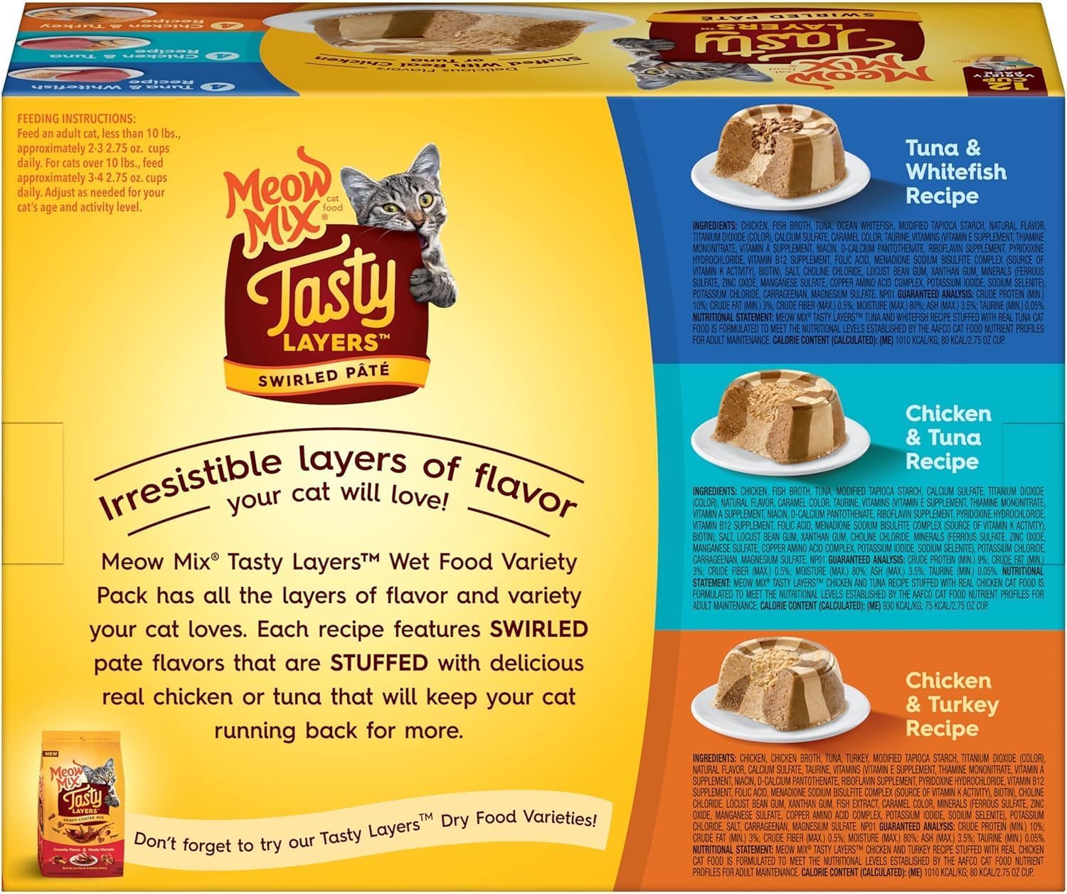 Meow Mix Tasty Layers Swirled Paté Wet Cat Food Variety Pack, 2.75 Ounce Cup (Pack of 48) · v2