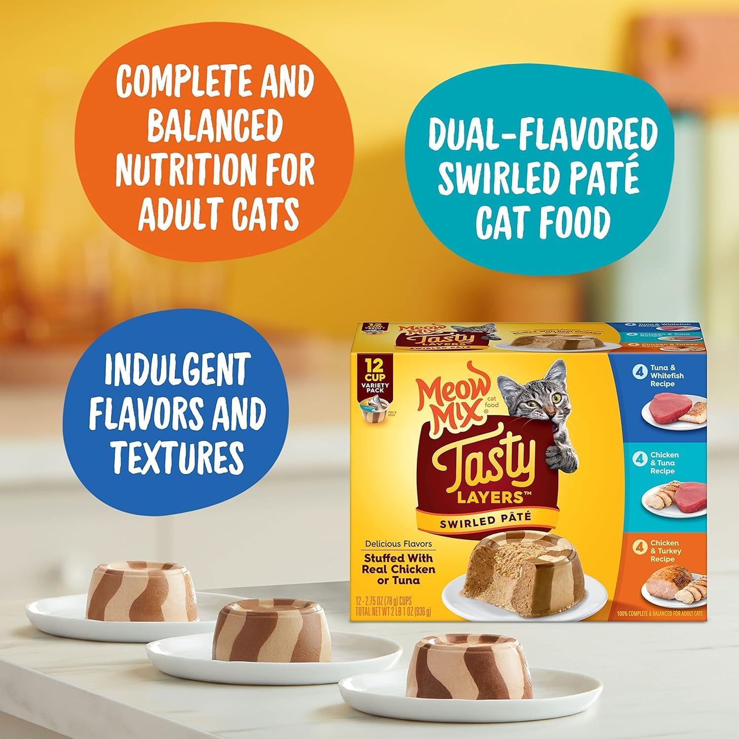 Meow Mix Tasty Layers Swirled Paté Wet Cat Food Variety Pack, 2.75 Ounce Cup (Pack of 48) · v2