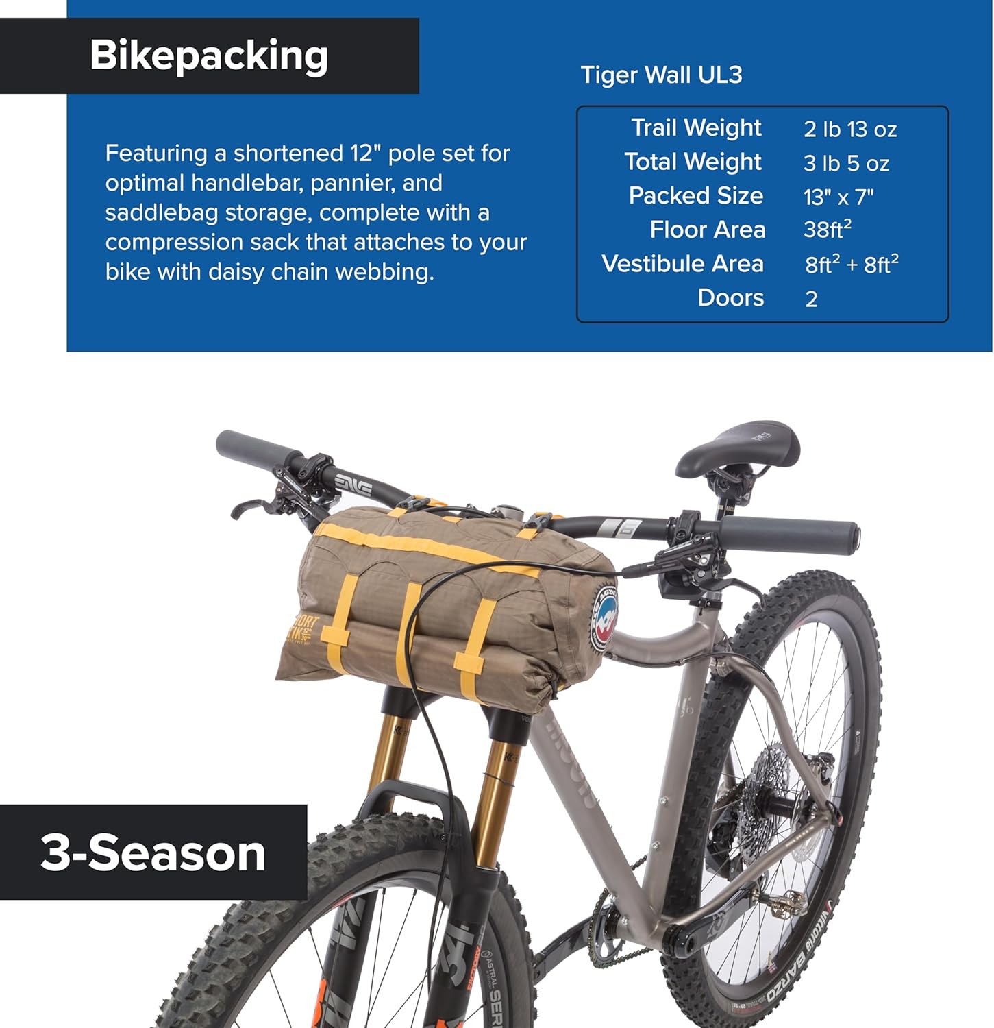 Big Agnes Tiger Wall UL Ultralight Bikepacking Tent with UV-Resistant Solution Dyed Fabric · v3
