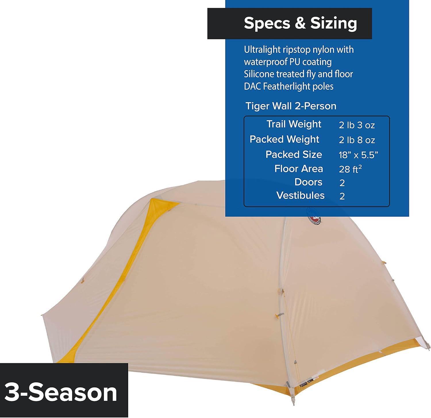 Big Agnes Tiger Wall UL Ultralight Tent with UV-Resistant Solution Dyed Fabric