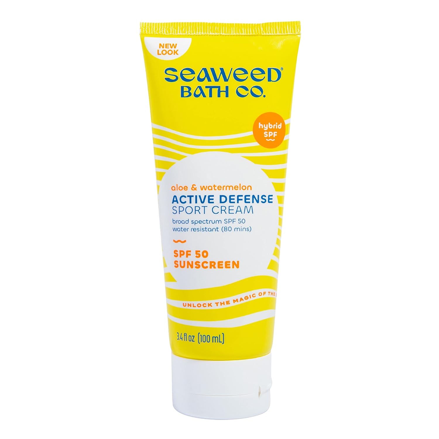 Wodorosty Bath Co. Active Defense SPF 50 Sport Hybrydowy krem przeciwsłoneczny o szerokim spektrum, 3,4 uncji, wodorosty zbierane w sposób zrównoważony, aloes, arbuz