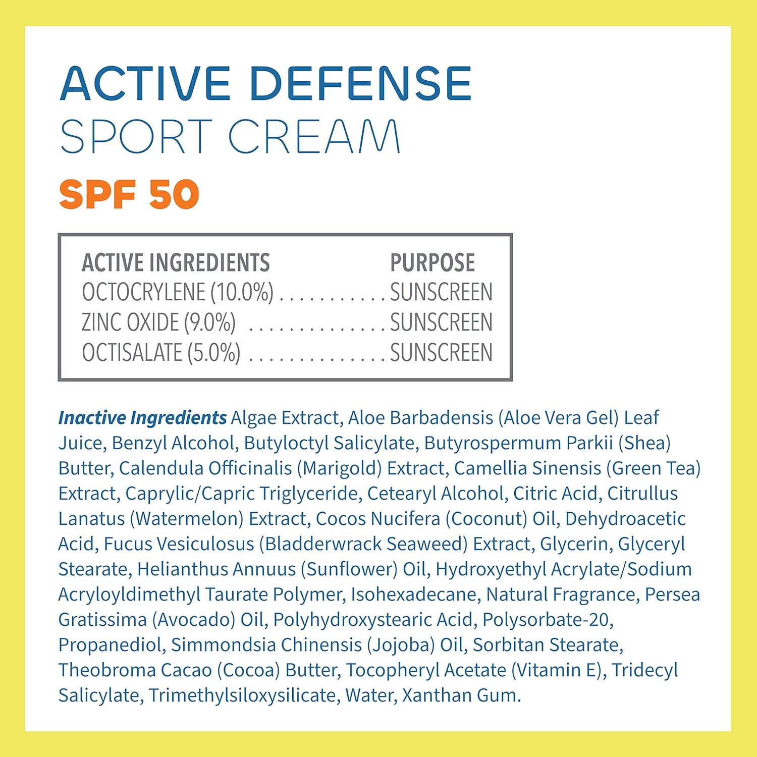 كريم الوقاية من الشمس واسع الطيف من Seaweed Bath Co. Active Defense SPF 50 Sport، 3.4 أونصة، أعشاب بحرية تم حصادها بشكل مستدام، صبار، بطيخ