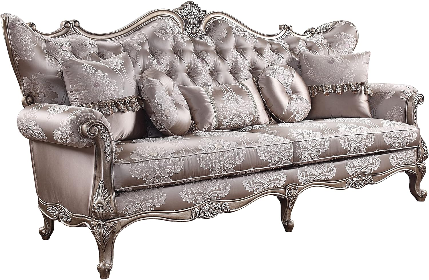 Acme Jayceon Fabric Tufted Sofa with 5 Pillows in Champagne Beige · v2