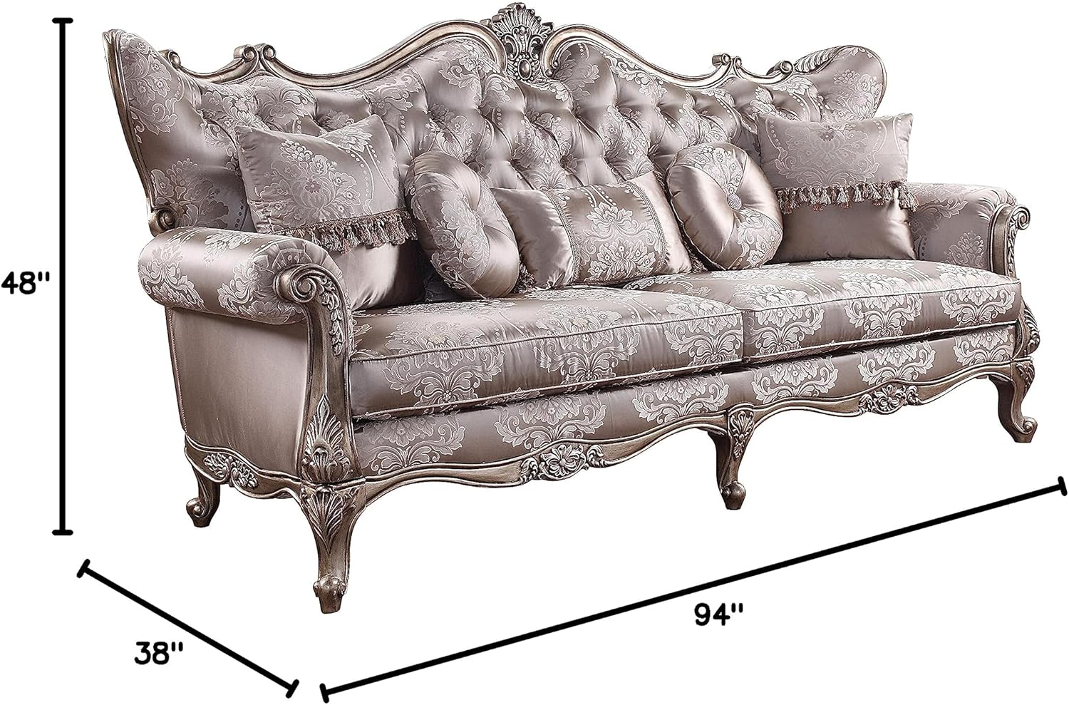 Acme Jayceon Fabric Tufted Sofa with 5 Pillows in Champagne Beige · v2