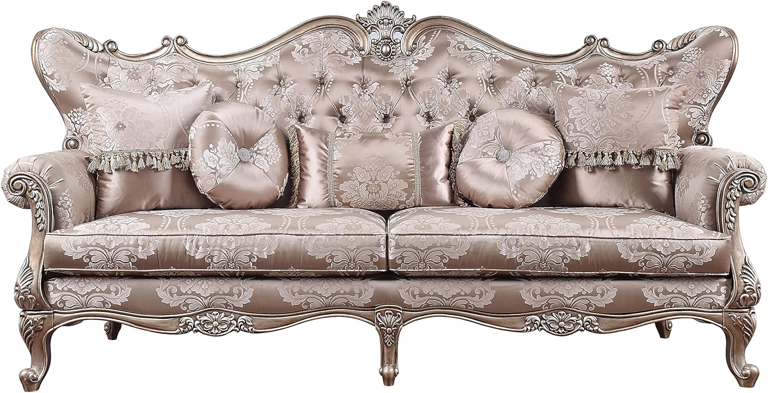 Acme Jayceon Fabric Tufted Sofa with 5 Pillows in Champagne Beige · v2
