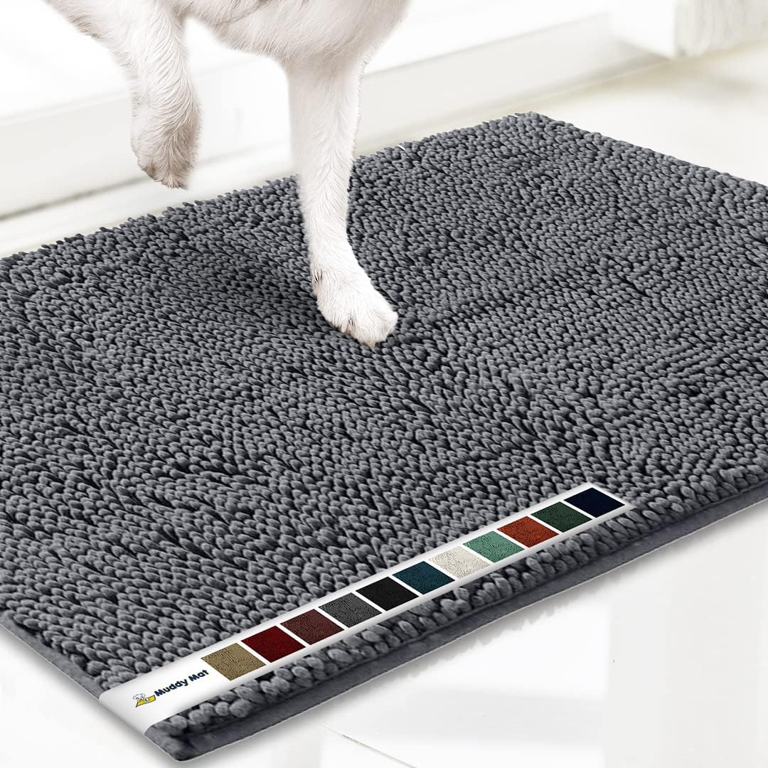 Muddy Mat® AS-SEEN-ON-TV Keset Pintu Anjing dan Karpet Hewan Peliharaan Microfiber Sangat Menyerap, Keset Area dan Kamar Mandi Tebal Antiselip yang Dapat Dicuci, Chenille Lembut untuk Dapur Kamar Mandi Kamar Tidur dan Dalam Ruangan - Abu-abu Sedang 30X19\