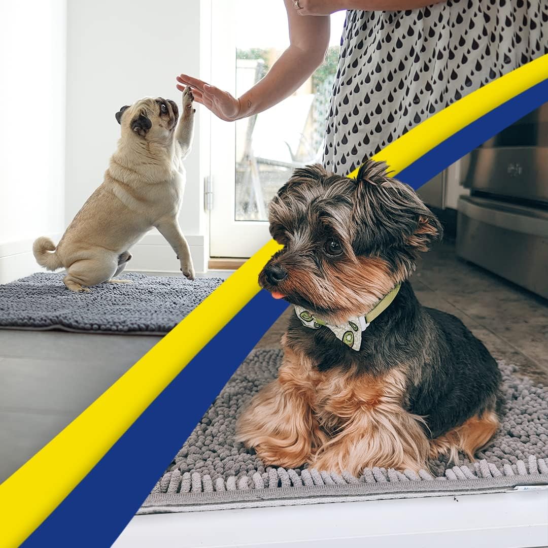 Muddy Mat® AS-SEEN-ON-TV Hunde-Türmatte und Hundedecke aus hochabsorbierender Mikrofaser, rutschfeste, dicke, waschbare Bereich- und Badematte, weiche Chenille für Küche, Bad, Schlafzimmer und Innenbereich — Grau, Größe M, 30 x 19 Zoll