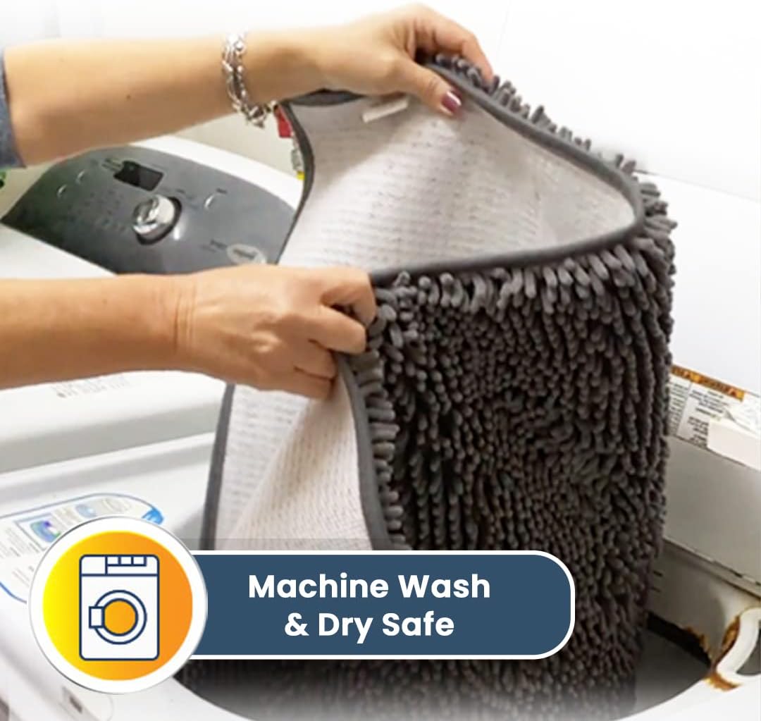 Muddy Mat® AS-SEEN-ON-TV Hunde-Türmatte und Hundedecke aus hochabsorbierender Mikrofaser, rutschfeste, dicke, waschbare Bereich- und Badematte, weiche Chenille für Küche, Bad, Schlafzimmer und Innenbereich — Grau, Größe M, 30 x 19 Zoll