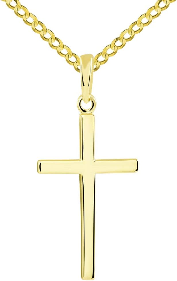 14-karatowego litego żółtego złota klasyczny zwykły wisiorek religijny z naszyjnikiem z kubańskim łań