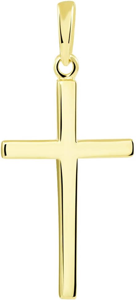 14-karatowego litego żółtego złota klasyczny zwykły wisiorek religijny z naszyjnikiem z kubańskim łań
