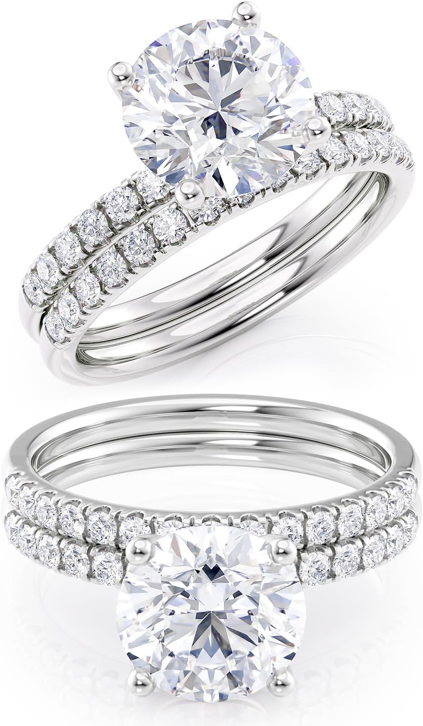 2 Carat Moissanite Engagement Ring with 1/3 Carat Round Natural Diamond in 14K Gold (G-H/VS, G-H/SI, cttw, DEW) for Women Size 4 to 11 · v4