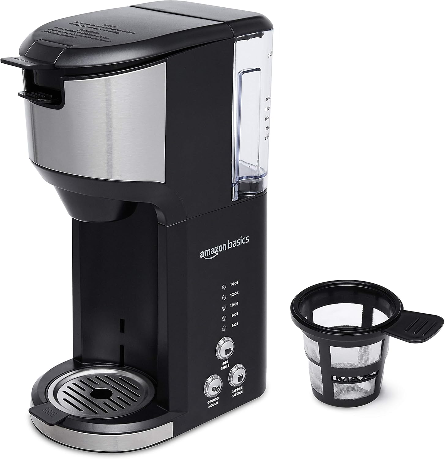 Amazon Basics Drip Coffee Maker with K-Cup, 14 Oz, Black and Stainless steel, 5.98D x 9.44"W x 14.17"H · v2