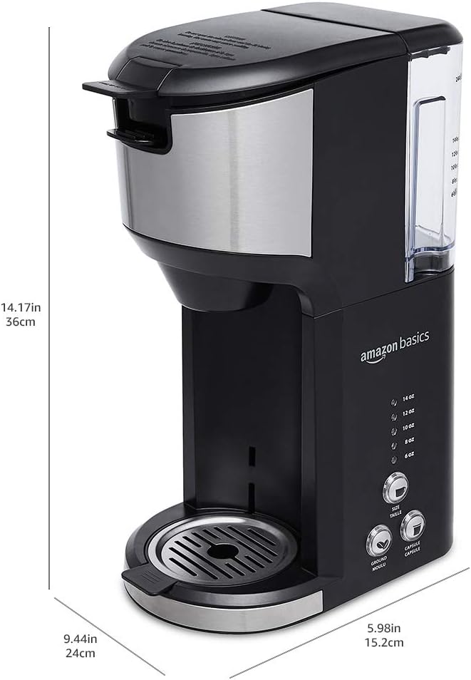 Amazon Basics Drip Coffee Maker with K-Cup, 14 Oz, Black and Stainless steel, 5.98D x 9.44"W x 14.17"H · v2