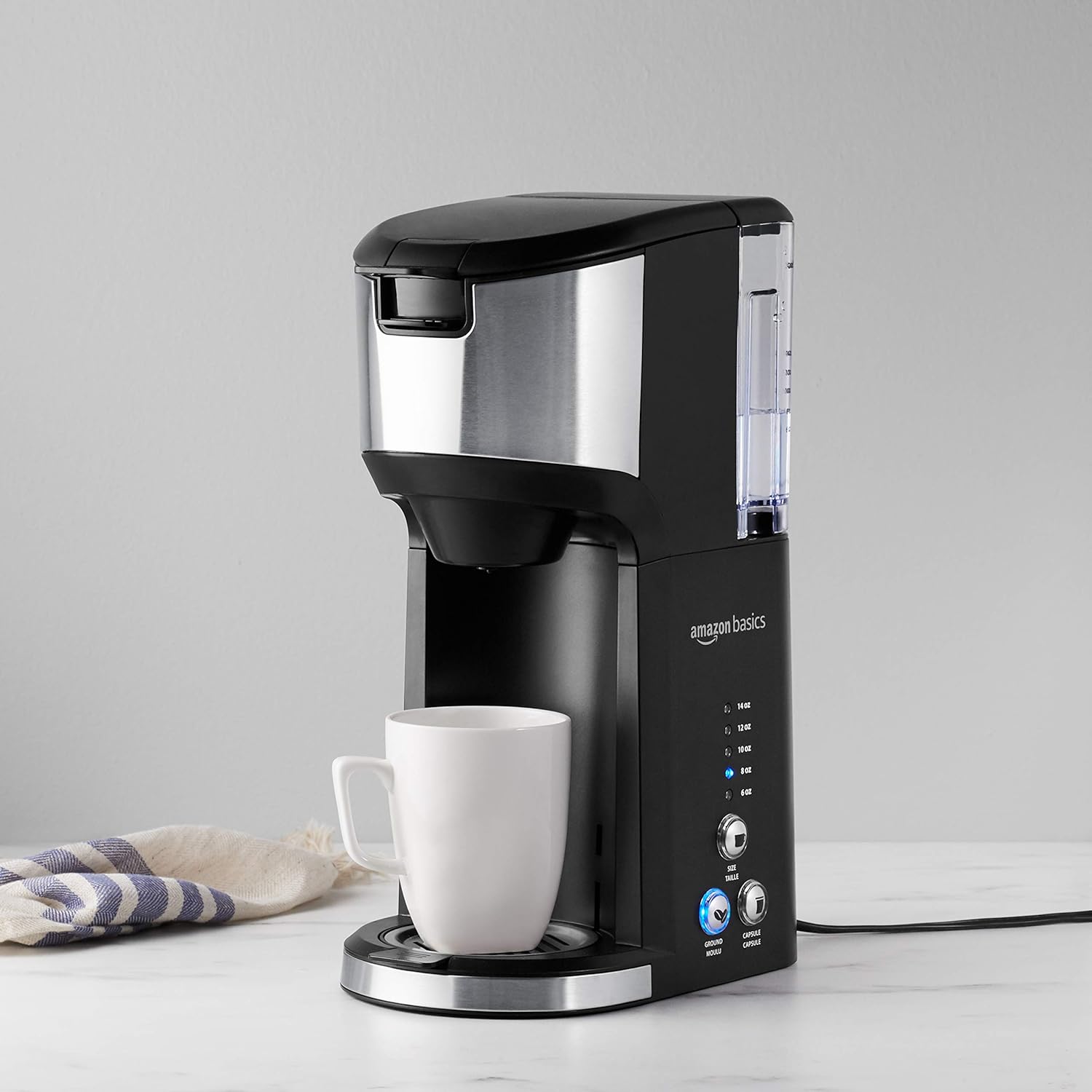 Amazon Basics Drip Coffee Maker with K-Cup, 14 Oz, Black and Stainless steel, 5.98D x 9.44"W x 14.17"H · v2