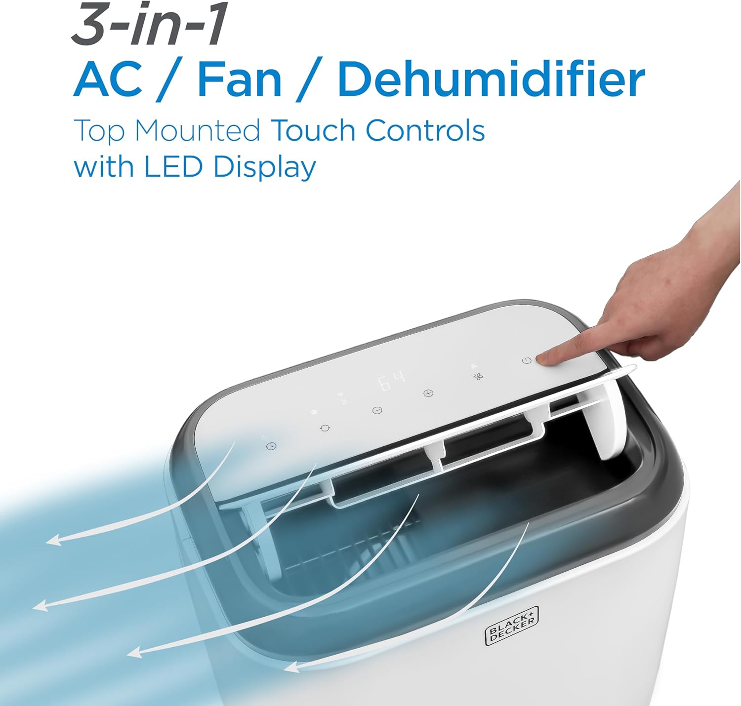 Tragbare Klimaanlage von BLACK DECKER, 5.000 BTU SACC/CEC (8.000 BTU ASHRAE 128) für Räume bis zu 350 m² Ft., tragbare Klimaanlage mit Fensterset zur Fernsteuerung mit vollem Funktionsumfang, BPT05WTBA, Weiß