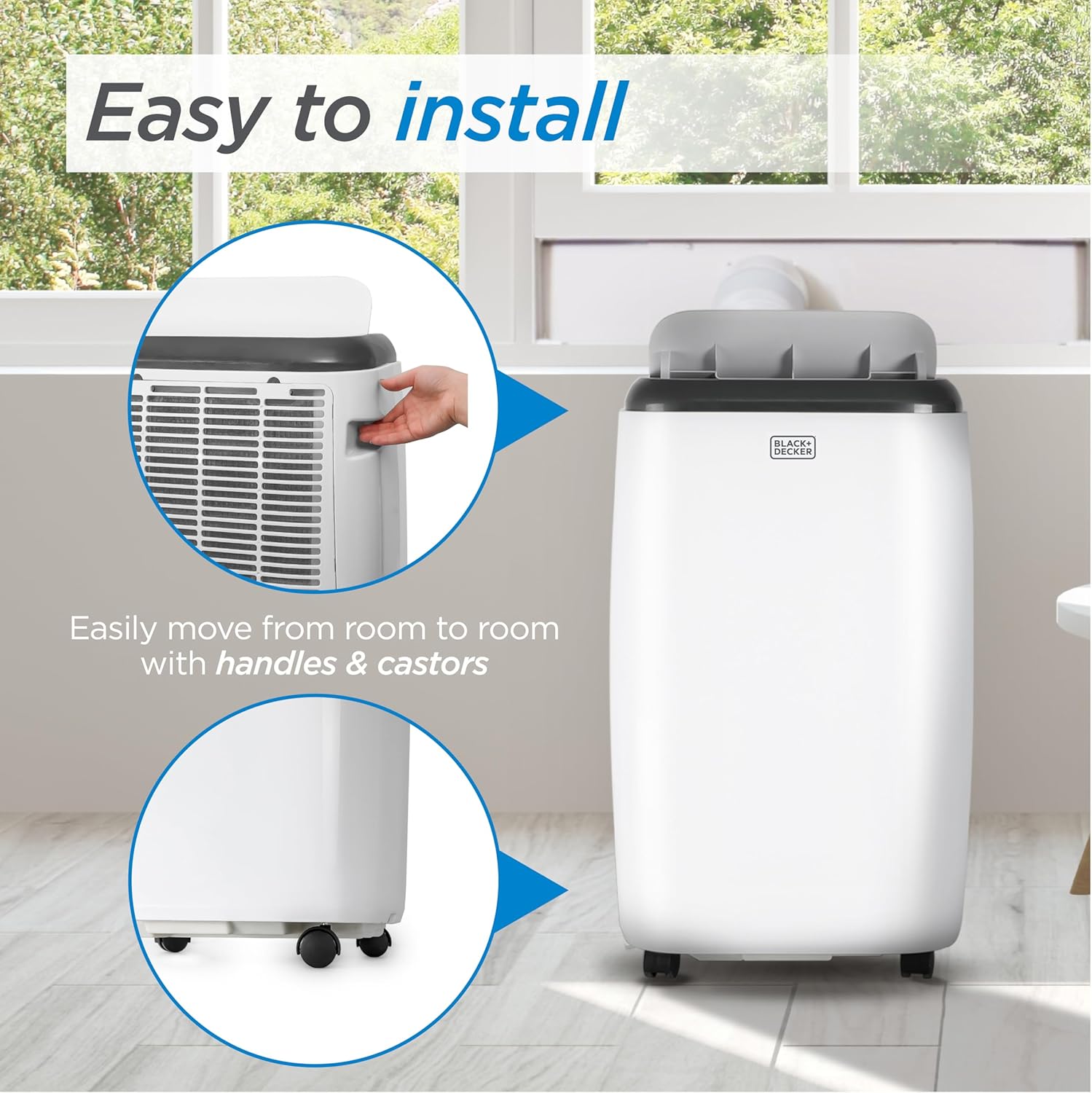 Tragbare Klimaanlage von BLACK DECKER, 5.000 BTU SACC/CEC (8.000 BTU ASHRAE 128) für Räume bis zu 350 m² Ft., tragbare Klimaanlage mit Fensterset zur Fernsteuerung mit vollem Funktionsumfang, BPT05WTBA, Weiß