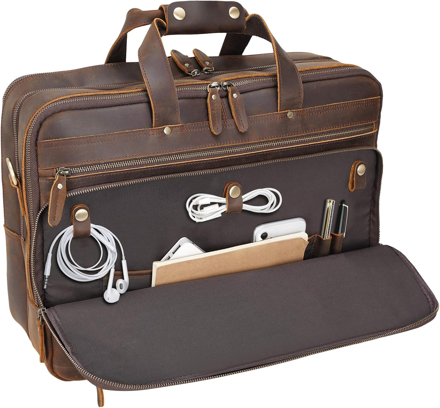 Maletín Polare XL 18 de piel de plena flor para hombre, funda de viaje de negocios, bandolera para portátil de 17,3 pulgadas