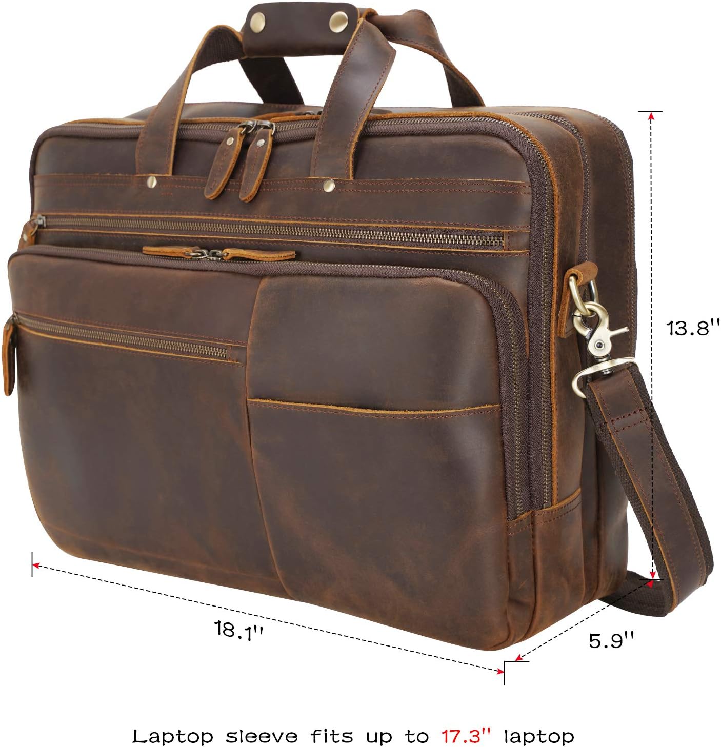 Maletín Polare XL 18 de piel de plena flor para hombre, funda de viaje de negocios, bandolera para portátil de 17,3 pulgadas