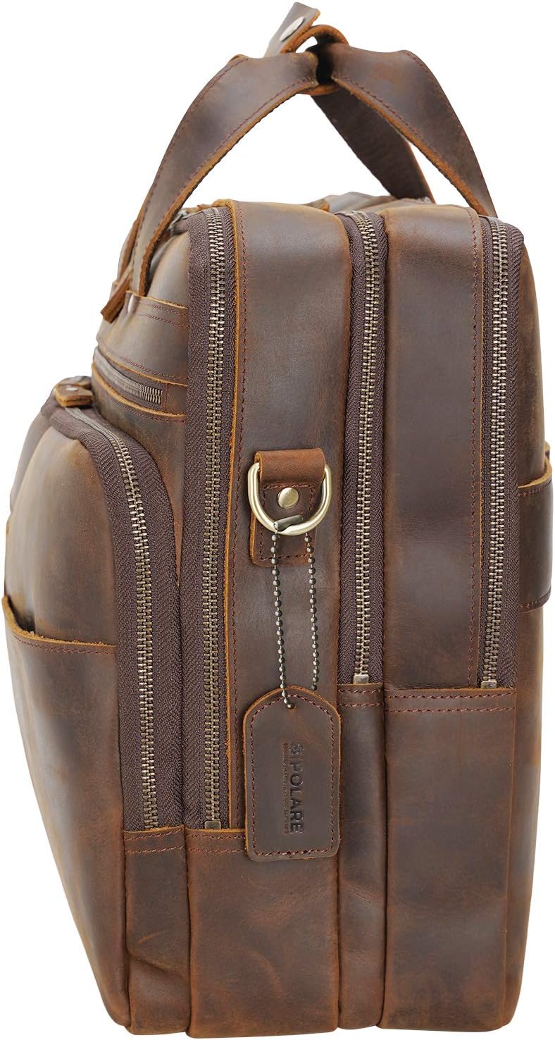 Maletín Polare XL 18 de piel de plena flor para hombre, funda de viaje de negocios, bandolera para portátil de 17,3 pulgadas