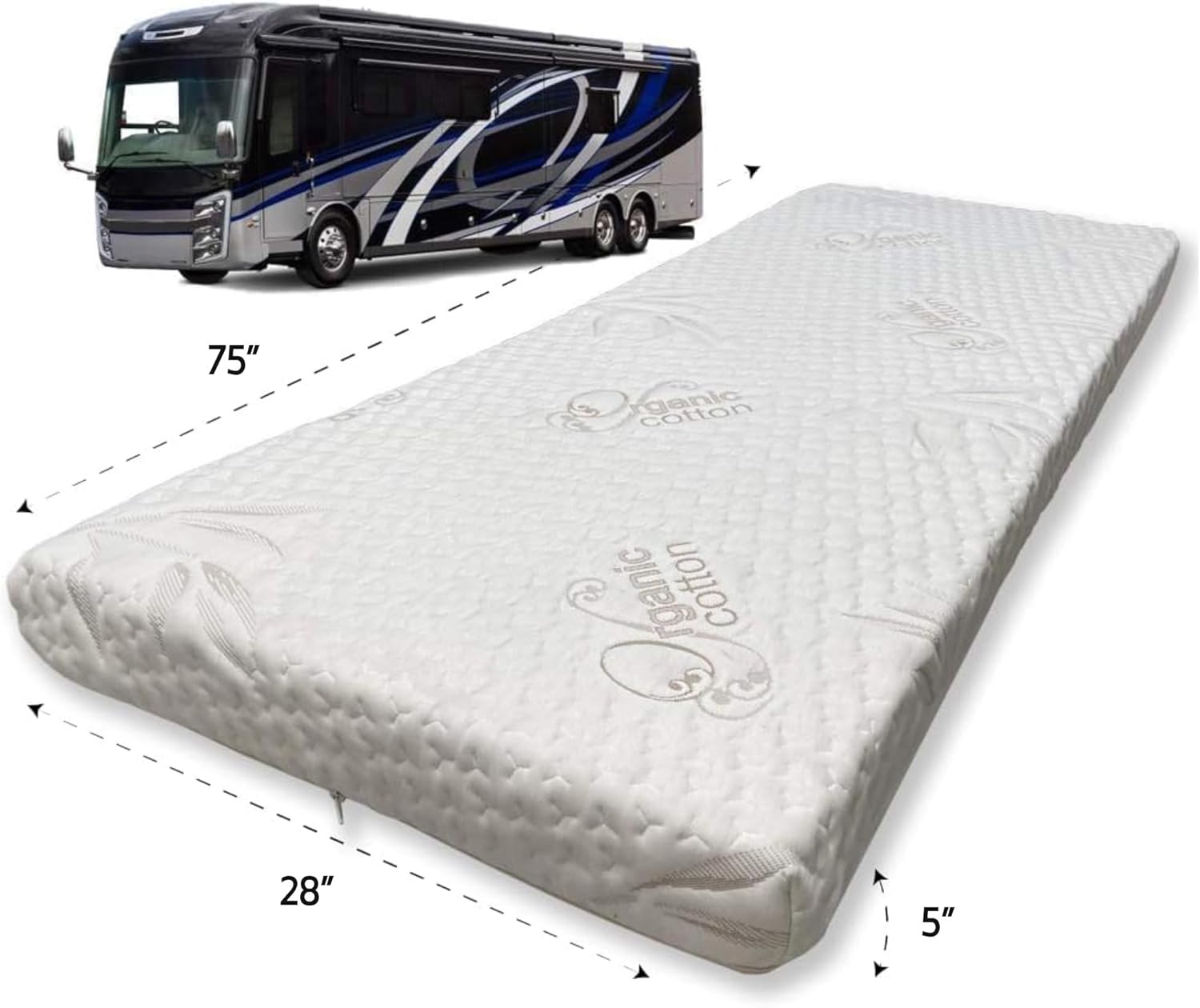 Foamma 5” x 36” x 72” Camper/RV Travel Gel Memory Foam Bunk Mattress, Organic Cotton Cover, Made in USA, Comfortable, Travel Trailer, CertiPUR-US Certified Foam · v5