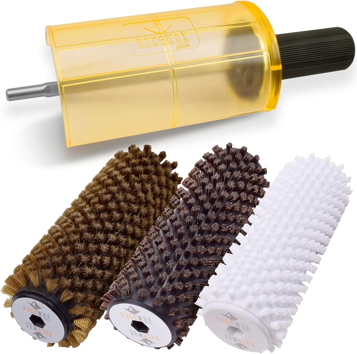 طقم شمع التزلج RaceWax Roto Brush بعرض 150 مم مع محور سريع التغيير و3 فرش (نحاس وشعر حصان ونايلون) للشمع - (ZL-7150)