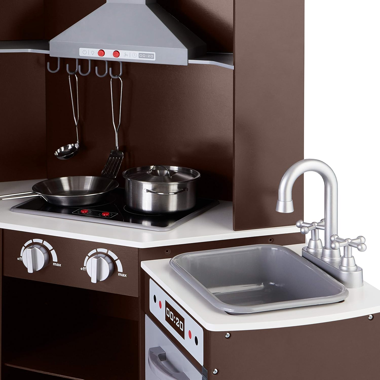 Amazon Basics Kids Corner Wooden Kitchen Toy Playset with Stove, Oven, Sink, Fridge and Accessories, for Toddlers, Preschoolers, Children Age 3  Years, Espresso/Gray, 39.37L x 28.35"W x 35.04"H · v7