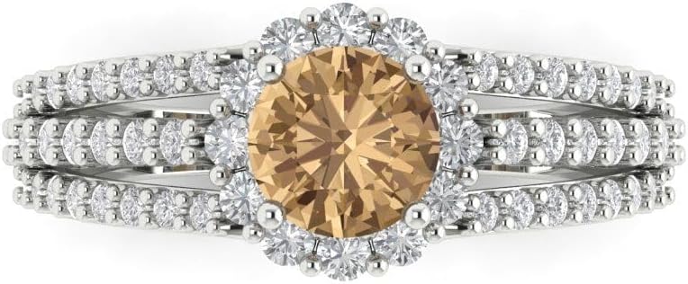 Clara Pucci Halo Solitaire, 1,98 Karat, Rundschliff, echter Champagner, simulierter Diamant, Verlobungsversprechen, Jubiläum, Brautring, 18 Karat Weißgold