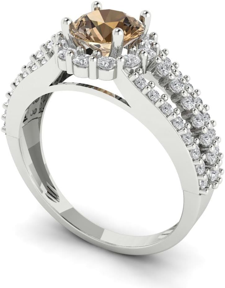 Clara Pucci 1.98ct Okrągły krój Halo Solitaire Oryginalny szampan Symulowany diamentowy pierścionek ślubny obietnica rocznicowa K18 białe złoto