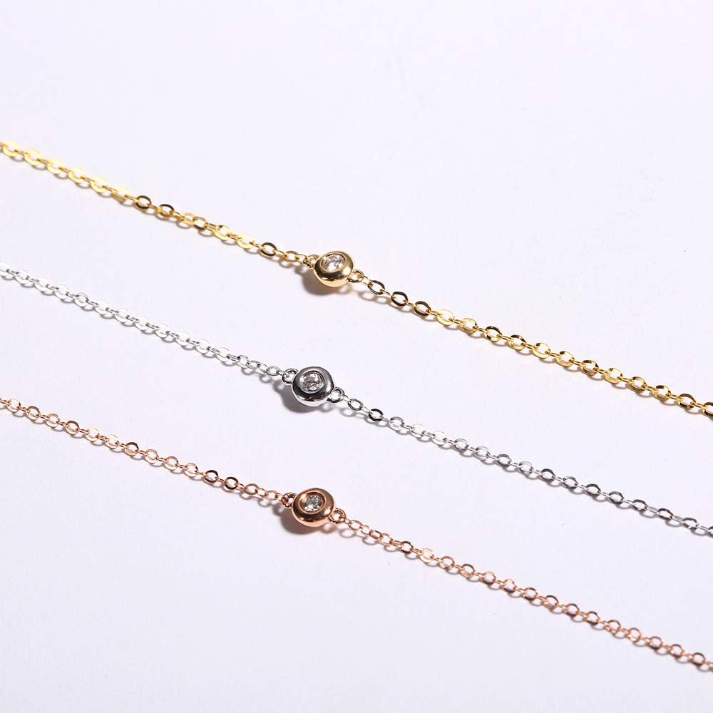 Carleen, solitario originale in oro massiccio 18 carati, con lunetta piccola e minuscola, rotonda da 0,10 carati, con diamanti misti a strati, gioielli raffinati minimalisti e delicati per donne e ragazze, 6,7 1,2