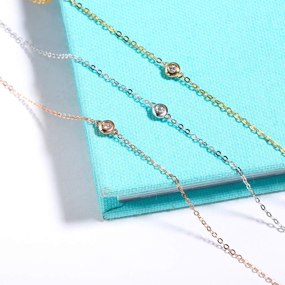 Carleen, solitario originale in oro massiccio 18 carati, con lunetta piccola e minuscola, rotonda da 0,10 carati, con diamanti misti a strati, gioielli raffinati minimalisti e delicati per donne e ragazze, 6,7 1,2