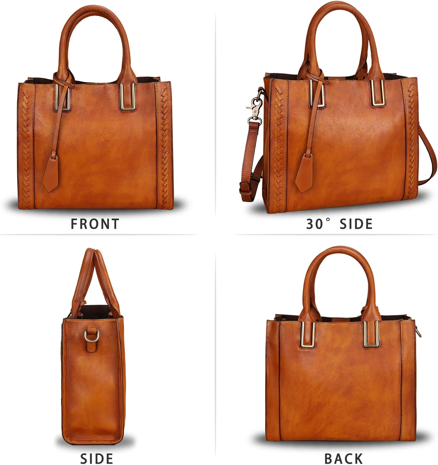 Genuine Leather Satchel Handbag for Women Vintage Handmade Shoulder Bag Cowhide Tote Purse · v2