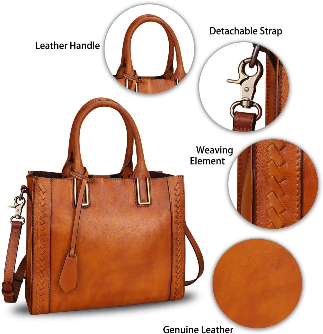 Genuine Leather Satchel Handbag for Women Vintage Handmade Shoulder Bag Cowhide Tote Purse · v2