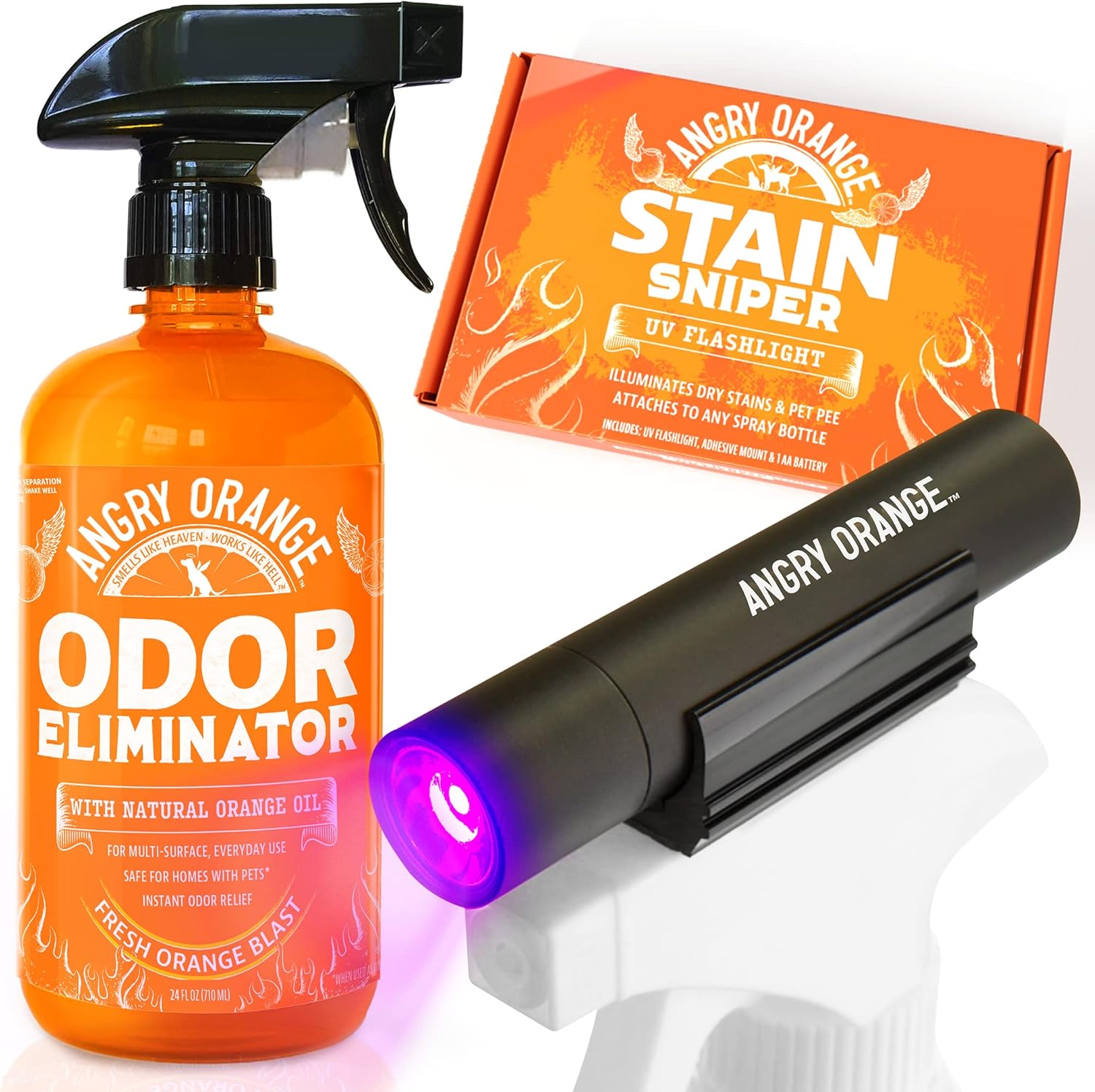 ANGRY ORANGE Pet Odor Eliminator for Strong - Citrus Deodorizer Dog or Cat Pee Smells on Carpet, Furniture  Indoor Outdoor Floors Puppy Supplies (24 Fl Oz   UV Flashlight) · v4