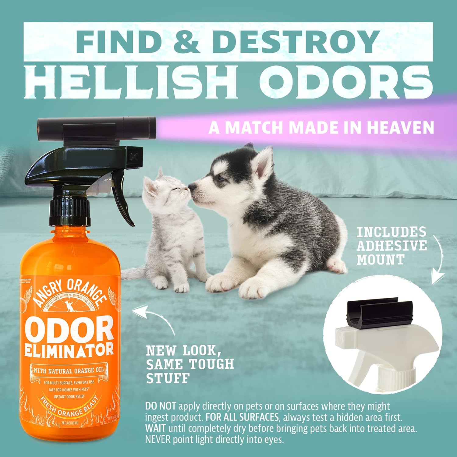 ANGRY ORANGE Pet Odor Eliminator for Strong - Citrus Deodorizer Dog or Cat Pee Smells on Carpet, Furniture Indoor Outdoor Floors Puppy Supplies (24 Fl Oz UV Flashlight) · v4