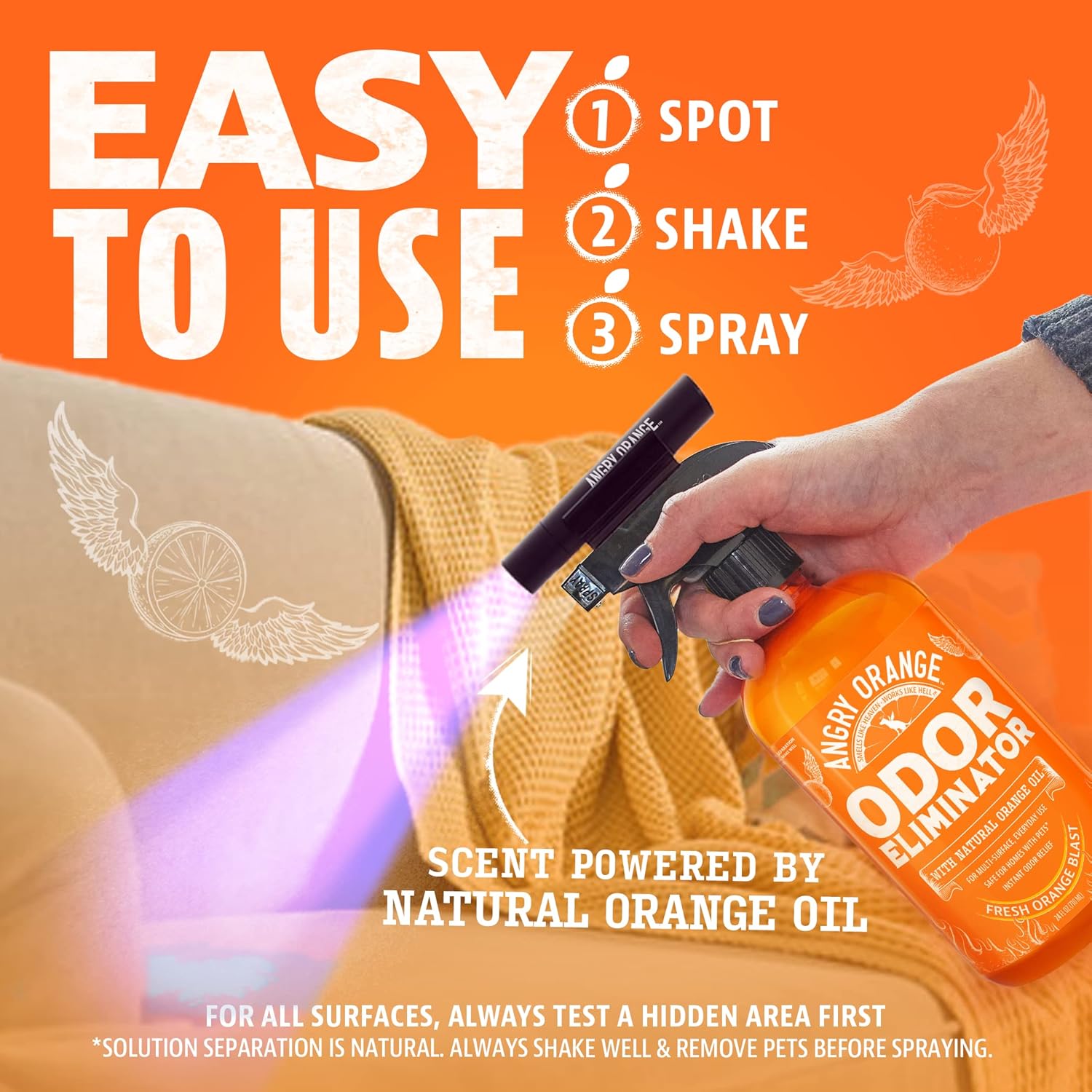ANGRY ORANGE Pet Odor Eliminator for Strong - Citrus Deodorizer Dog or Cat Pee Smells on Carpet, Furniture Indoor Outdoor Floors Puppy Supplies (24 Fl Oz UV Flashlight) · v4