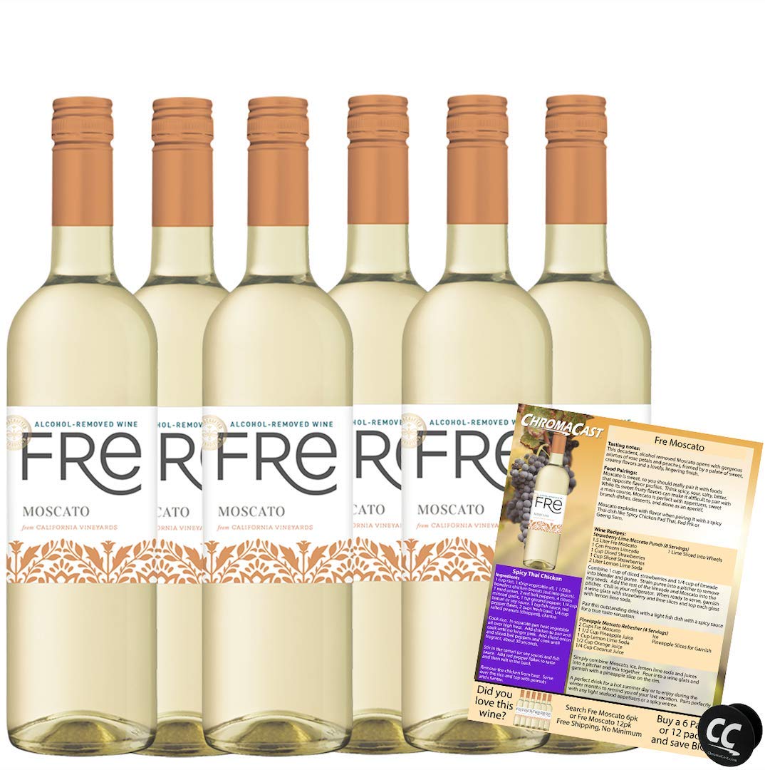 Sutter Home Fre Moscato Non-Alcoholic Wine Experience Bundle with Phone Grip, Seasonal Wine Pairings  Recipes, 750ML btls, 6-Pack · v3