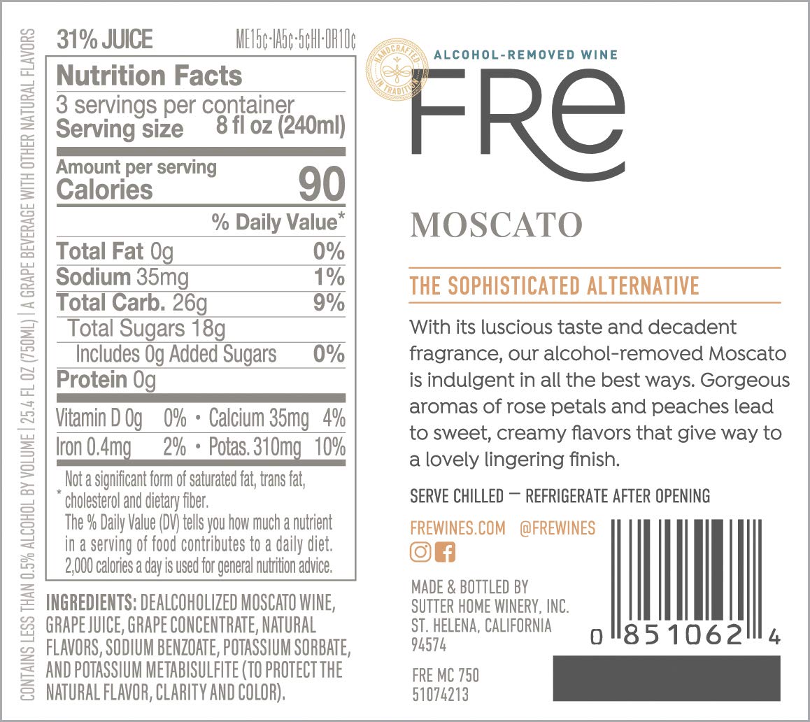 Sutter Home Fre Moscato Non-Alcoholic Wine Experience Bundle with Phone Grip, Seasonal Wine Pairings  Recipes, 750ML btls, 6-Pack · v3