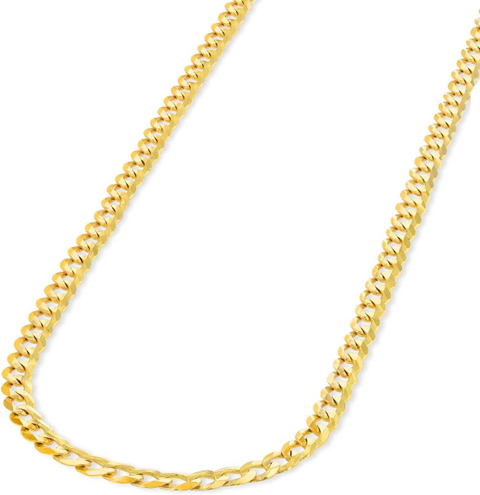Collar de oro amarillo macizo de 14 quilates con eslabones eslabones cubanos cóncavos de 3 mm con cierre de mosquetón